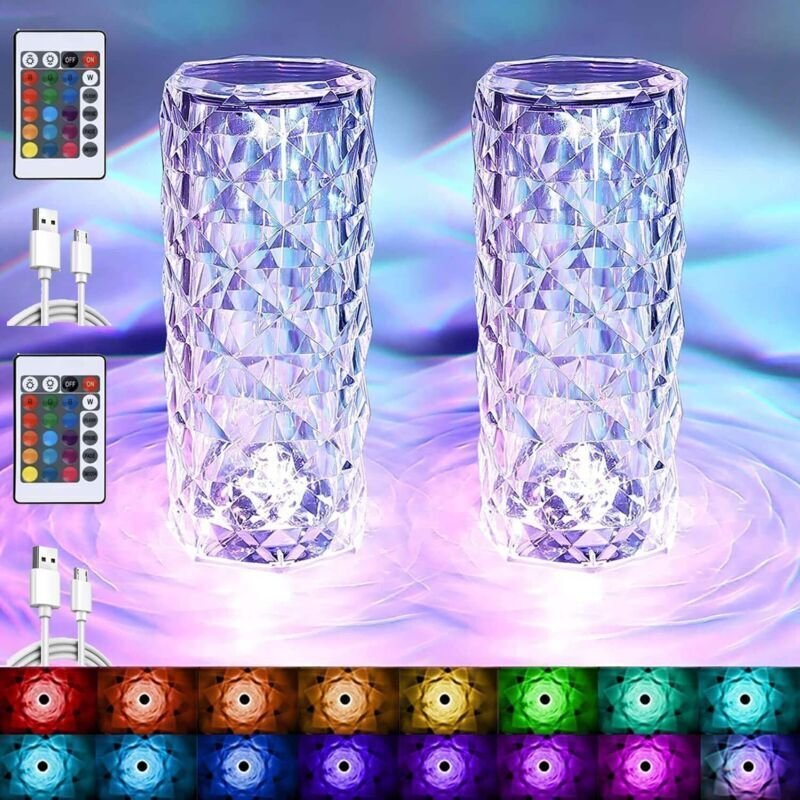 LED-Kristalllampen mit 4 Modi, USB-Kristalllampen mit Fernbedienung, Touch-Nachtlicht, Kristall-Tischlampen, RGB-LED-Nac...