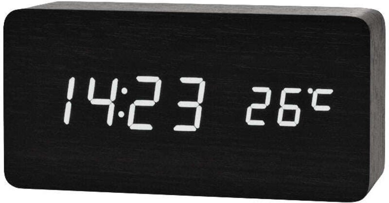 Digitaler LED-Wecker mit Holzdesign - Schwarz / Weiß