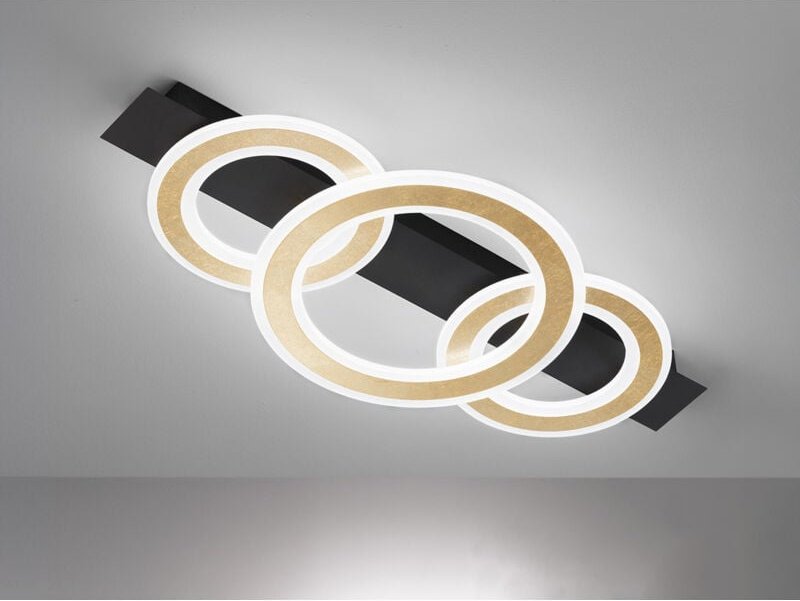 Led Deckenleuchte circle Schwarz Gold mit Fernbedienung dimmbar, Breite 76cm