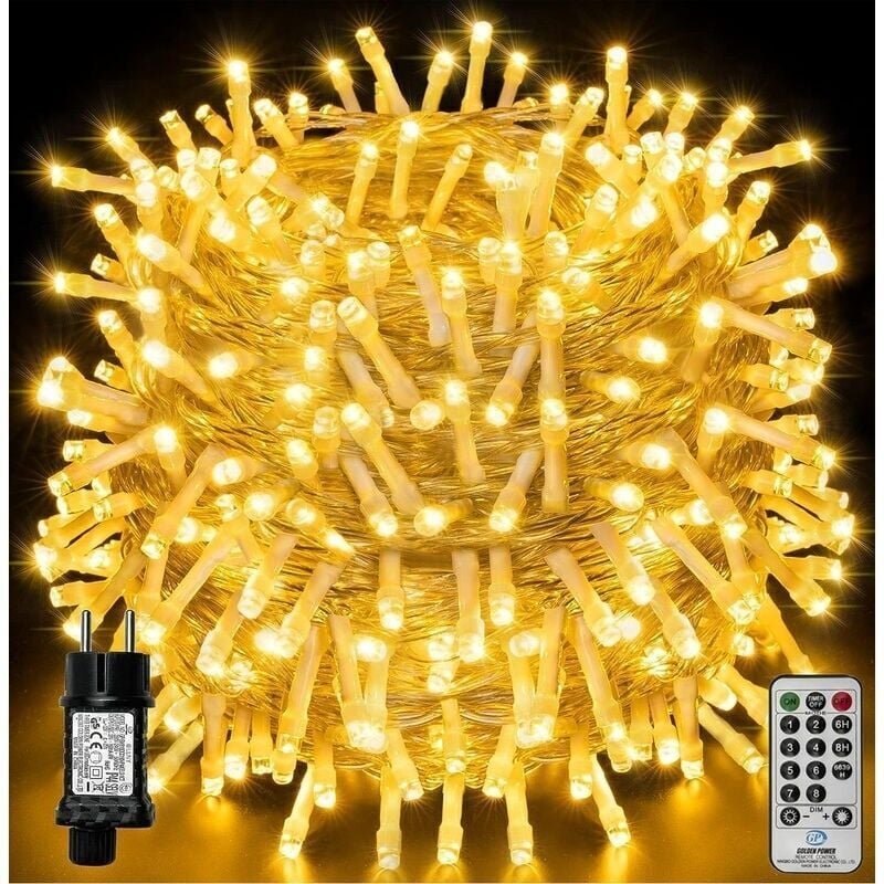 100 m lange Lichterkette mit 1000 LEDs, wasserdicht (IP44), mit Fernbedienung und Timer, 8 Modi, ideal für Weihnachtsfei...