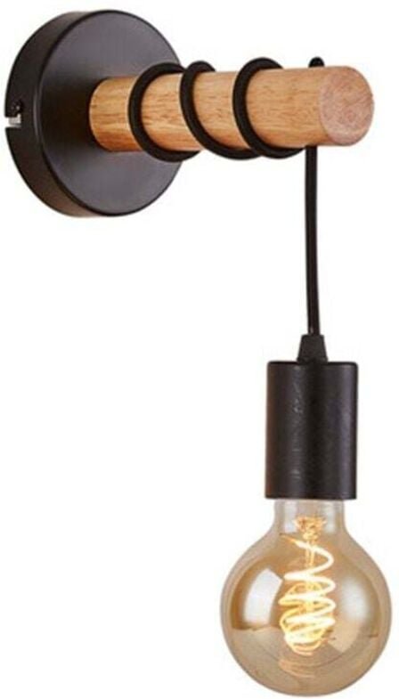 Wandleuchte, Retro-Industriedesign, Holz & Metall, Wohn- & Schlafzimmerbeleuchtung, E27-Fassung, für 10W max. LED-Leucht...