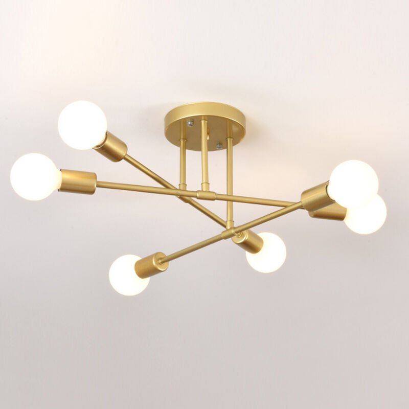 Retro Industria Deckenleuchte Innenbereich Metall Deckenlampe Halb Eingebettete Kronleuchter 6 Flammig Gold
