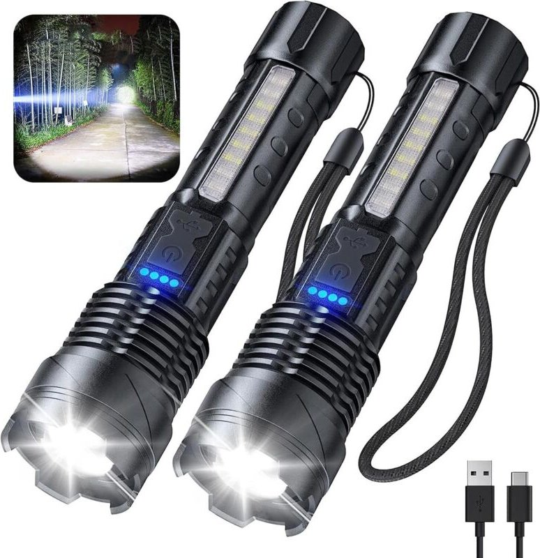 Wiederaufladbare LED-Taschenlampe, ultrahelle zoombare taktische Taschenlampe mit 7 Beleuchtungsmodi, IPX6 wasserdichte ...