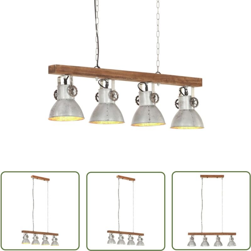 The Living Store - Deckenlampe Industriestil Silbern E27 Mangoholz - Industriel Design - Deckenleuchte - Eisenleuchte - ...