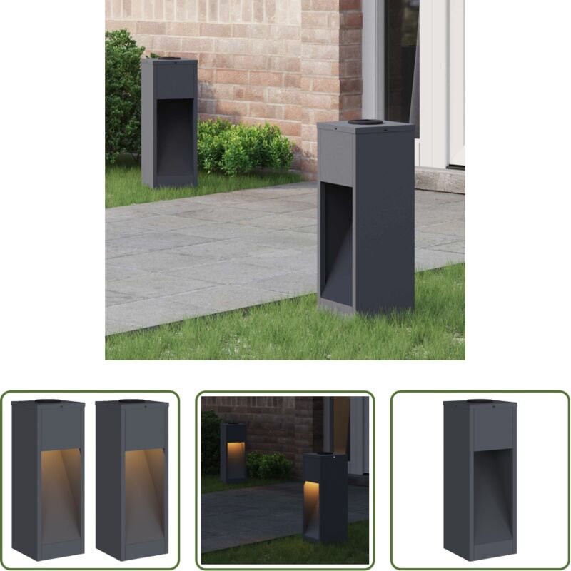 vidaXL LED-Wegeleuchte - Solar LED Wegeleuchte 2 pcs Anthrazit Kalt gewalzter Stahl