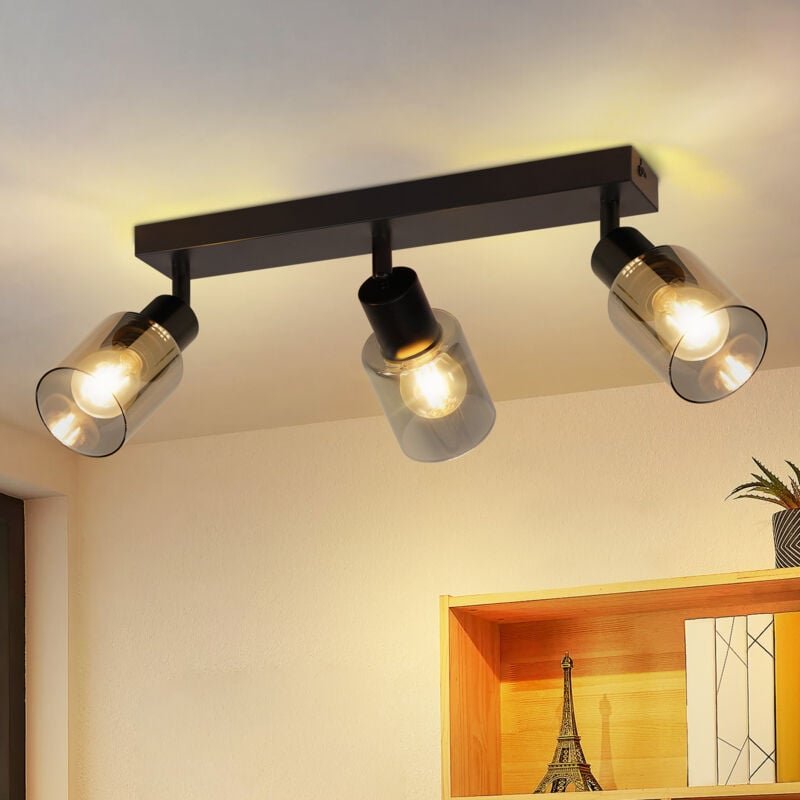 Deckenstrahler 3 flammig Deckenlampe E14: Vintage Deckenleuchte Schwarz 350° Schwenkbar Küchenlampe Metall Deckenspots G...