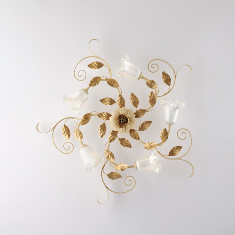 Cesto – Deckenleuchte aus elfenbeinfarben gebeiztem und lackiertem Eisen, 5 Lichter, H.17 – Ø80 – BL274-PL5-AV