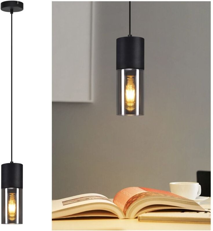 Gbly - Pendelleuchte Schwarz Pendellampe Esstisch - Hängeleuchte E27 Küche Glas Schwarz Metall, Hängelampe 1 Flammig Ind...