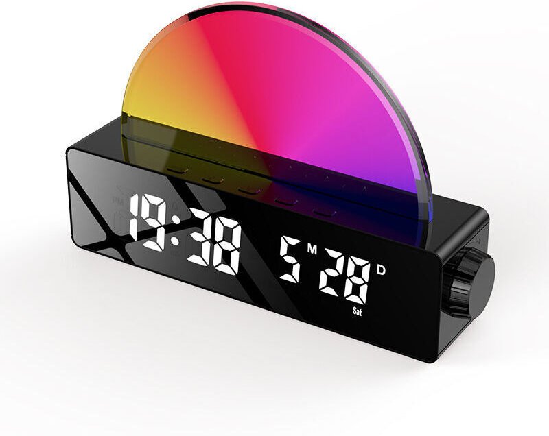 Beleuchteter Wecker, Sonnenaufgangssimulation, Schlummerfunktion/6 Alarme/10 Schlafgeräusche/Timer/Temperaturanzeige, St...