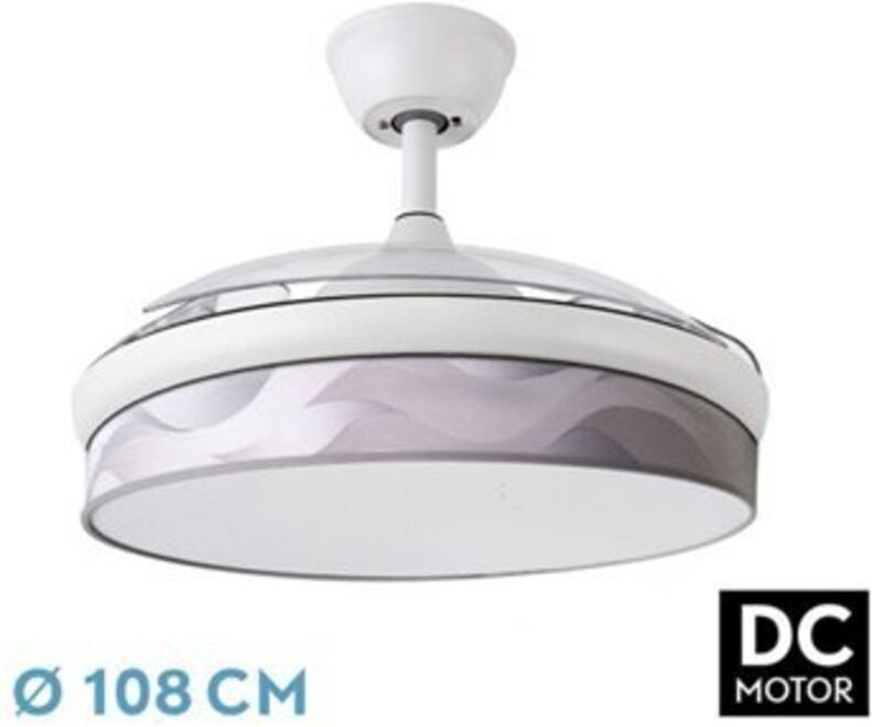 Lüfter dc fashion 72w weiß/graue Welle 108d 3aspas 7200lm 3000k,4000k,6000k remote+memory+timer