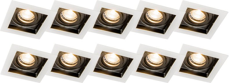 Qazqa - Set mit 10 Einbaustrahlern aus weißem Stahl - Carree