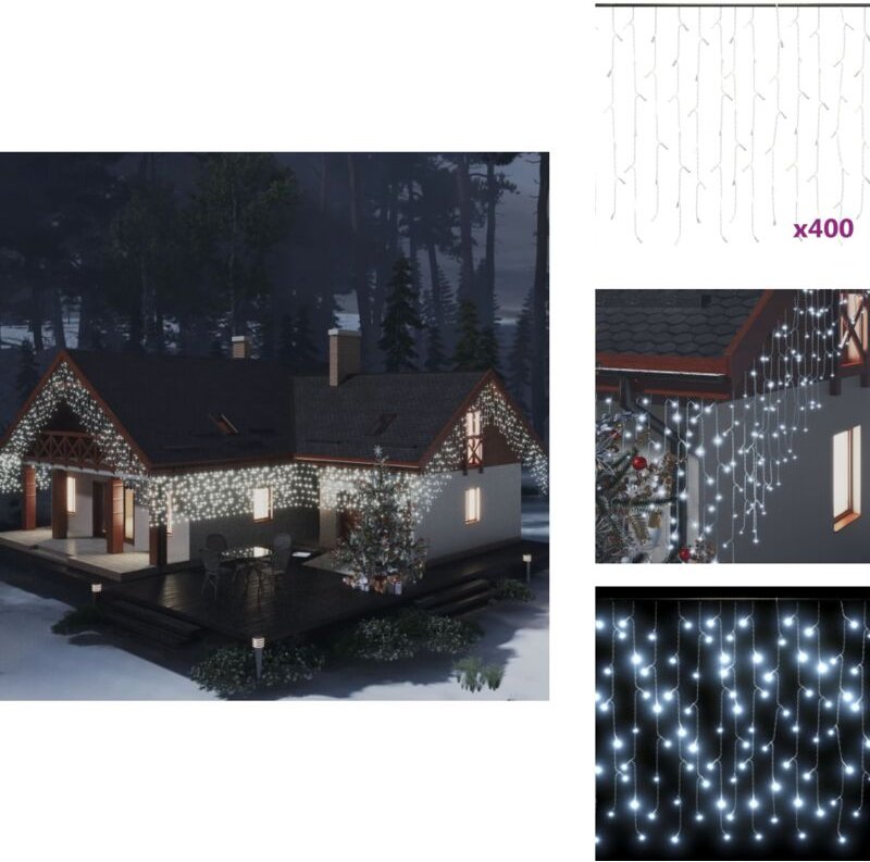 Thumbnail - Lichtervorhang LED Eiszapfen 10 m 400 LED Kaltweiß 8 Funktionen - LED-Lichtring - Eiszapfenleuchten - Weihnachtsdeko - O...