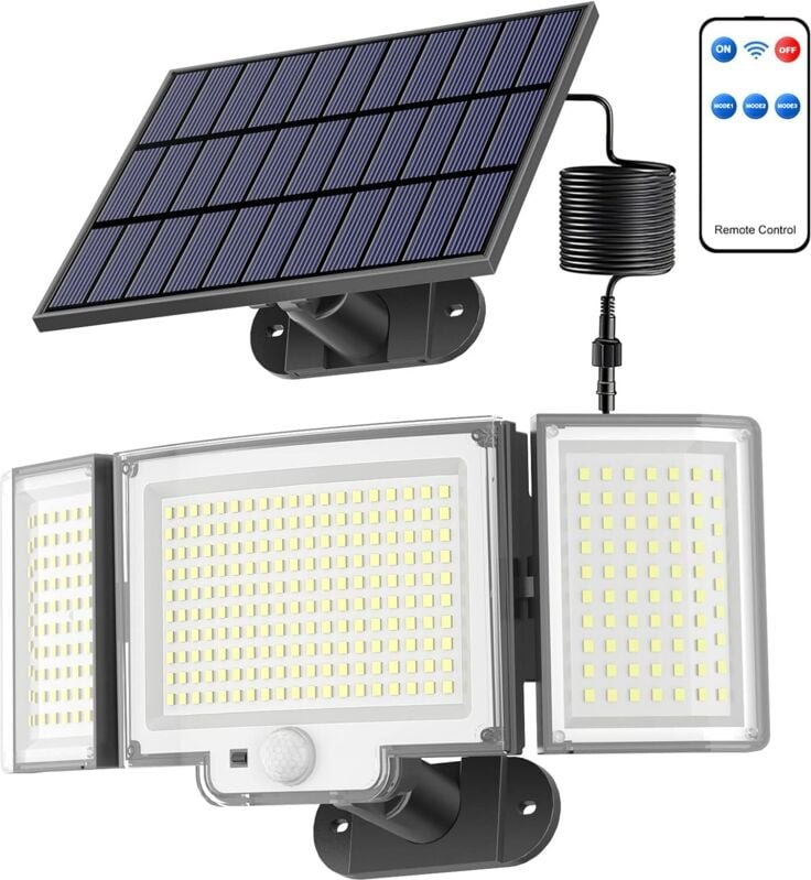 Außen-Solarlampe 328LED/3 Modi, Außen-Solarlicht mit Fernbedienung, Außen-LED-Solarbeleuchtung mit Bewegungssensor, Auße...