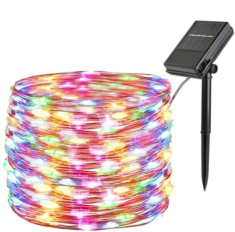 Weihnachtsbeleuchtung, 12 m, 100 LEDs, RGB, 8 Modi, IP45 wasserdicht, Akku-/Solarbetrieb, mehrfarbig