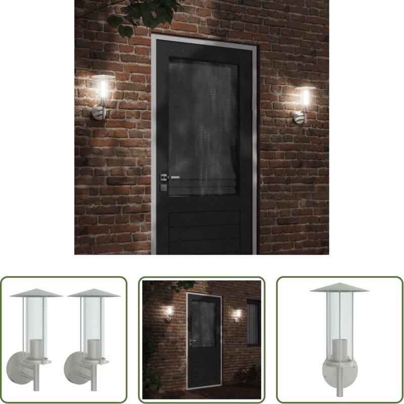 vidaXL Edelstahlleuchte - Außenwandleuchten 2 Stk. Silbern Edelstahl