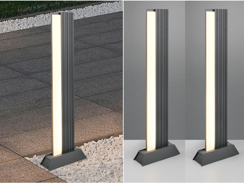 Meinewunschleuchte - 2er Set flache led Wegeleuchten aus Aluminium in Anthrazit, Höhe 100cm