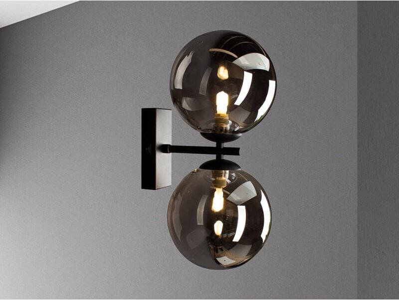 Außergewöhnliche LED Wandlampe Schwarz Glaskugeln Rauchglas, Höhe 23cm