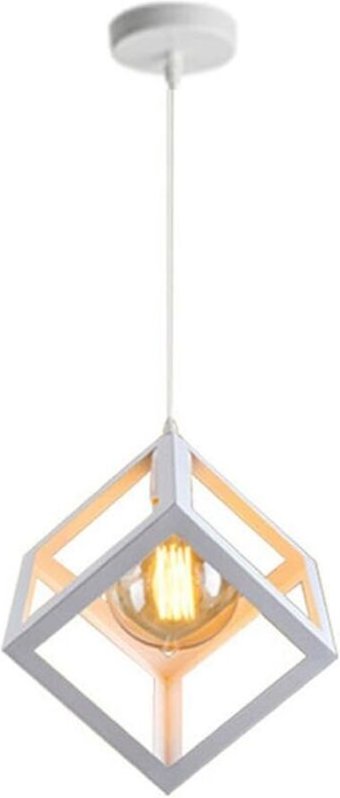 Modern Pendelleuchte e27 Metall Eisen Quadrat Hängend Pendelleuchte Schlafzimmer Wohnzimmer Hängelampe,Weiß