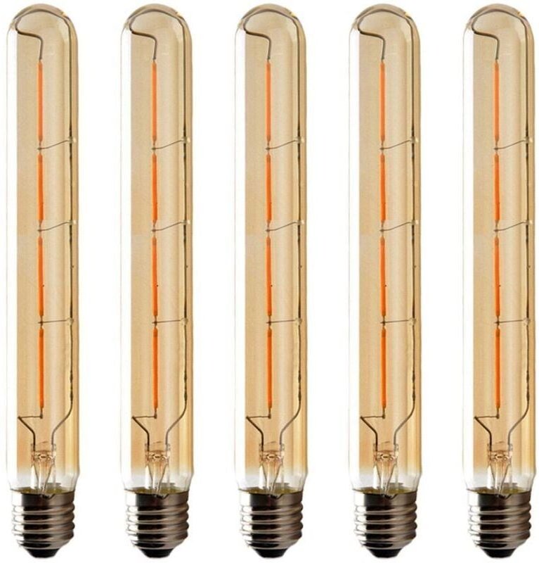 5er-Pack T225-Glühbirnen mit langen Röhren, LED-Edison-Filament, 6 W, E27-Sockel, warmweiß, bernsteinfarbenes Glas für d...
