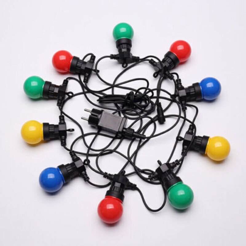 5M Multicolor Lichterkette IP65 - Elektrische Lichterkette für den Außenbereich mit 10 Glühbirnen in Blau, Rot, Gelb und...