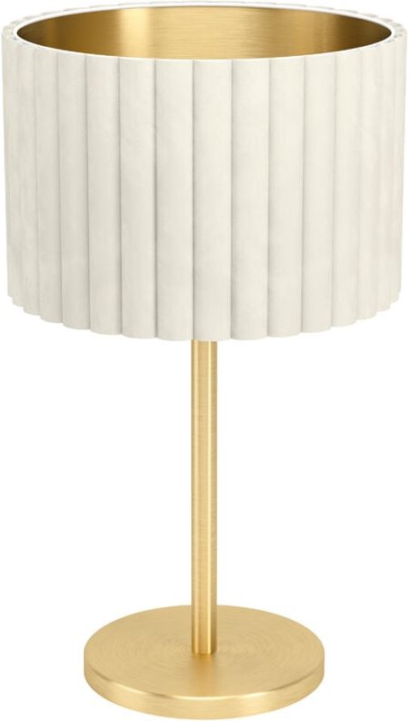 Tischlampe Tamaresco, edle Vintage Tischleuchte aus Metall in Messing gebürstet und Samt in weiß und gold, kleine Stehla...