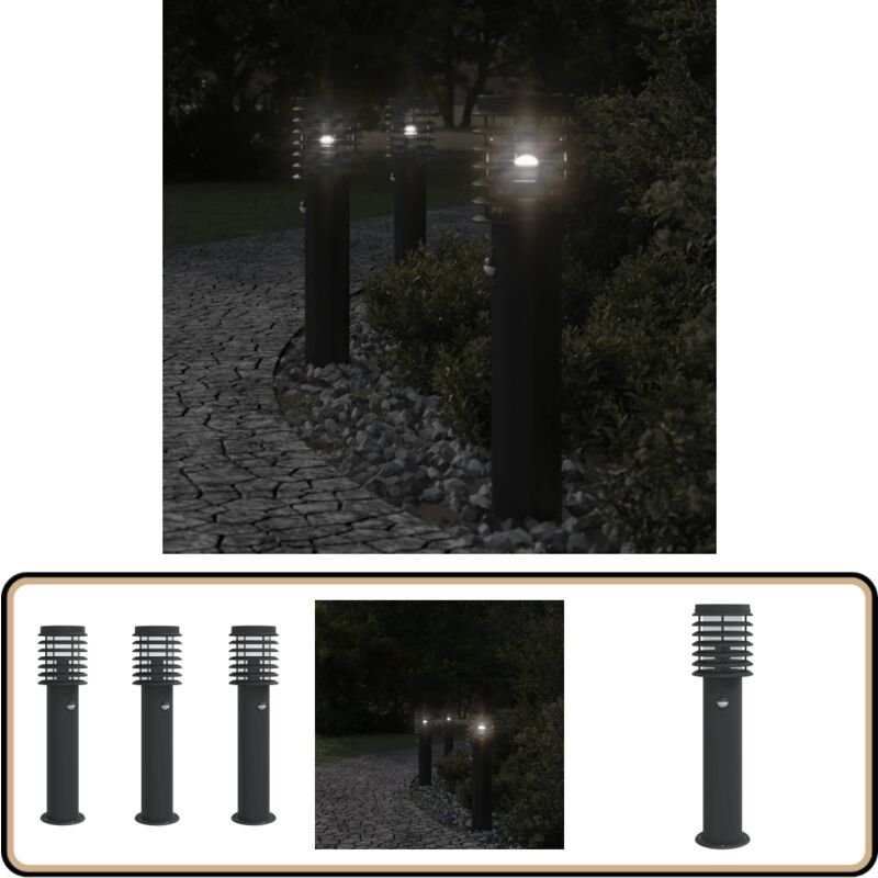 Wegeleuchten mit Bewegungsmelder 3 Stk. Schwarz 60 cm Edelstahl - Outdoor-Beleuchtung - Gartenlampe - LED-Lampe - Bewegu...