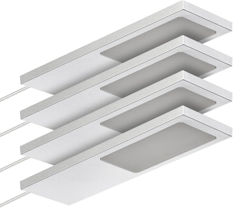 SOTECH LED-Möbelleuchte GIULIA II ohne Sensor silbergrau, 4000K neutralweiß inkl. Trafo & Verteiler, 4er Set