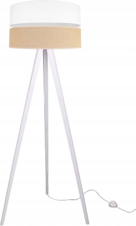 Dreibein-Stehlampe mit Holzschirm, 45 cm, Weiß