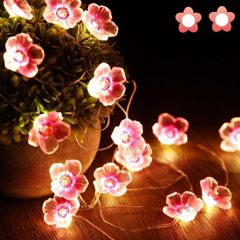Lichterkette mit 40 rosa Kirschblüten-LEDs, USB-Lichterkette für Weihnachten, Mädchenzimmer, Schlafzimmer, drinnen, drau...