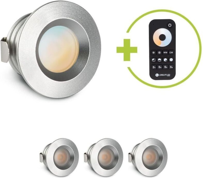 Einbaustrahler Mini flach Torino 3W CCT IP44 - Farbe: silber - Anzahl: 4x