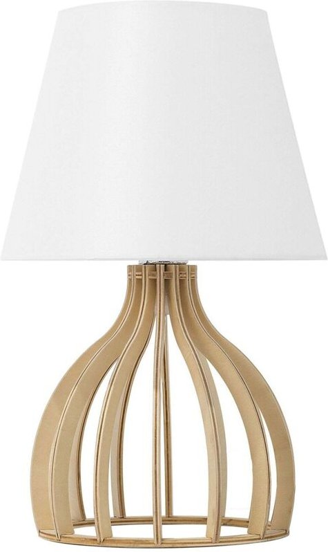 Beliani - Tischlampe Weiß Holz 36 cm Stoffschirm Lampenfuß in Gitteroptik Kabel mit Schalter Landhausstil
