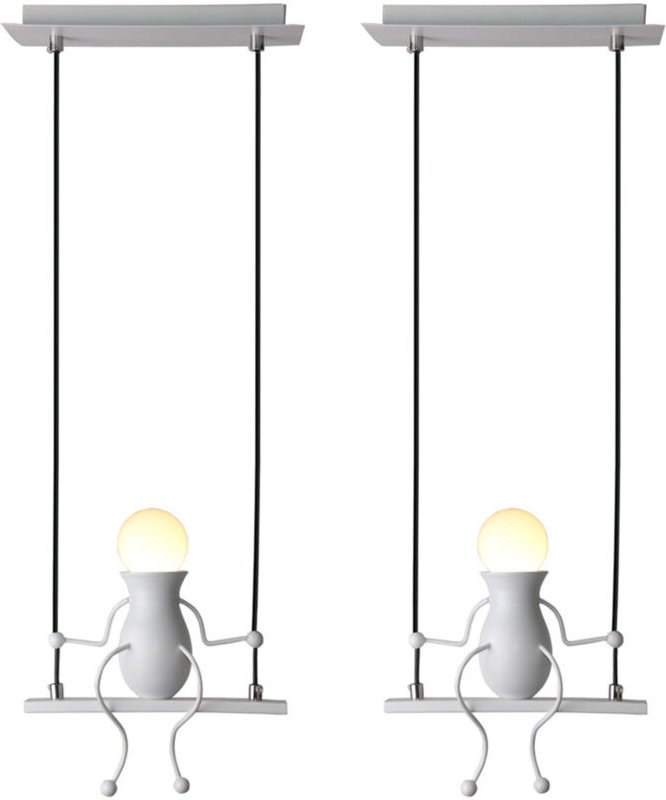 2 Stück Kreativ LED Pendelleuchte Modern Humanoid Hängelampe E27 Höhenverstellbar für Kinder Zimmer, Treppen, Flur, Küch...