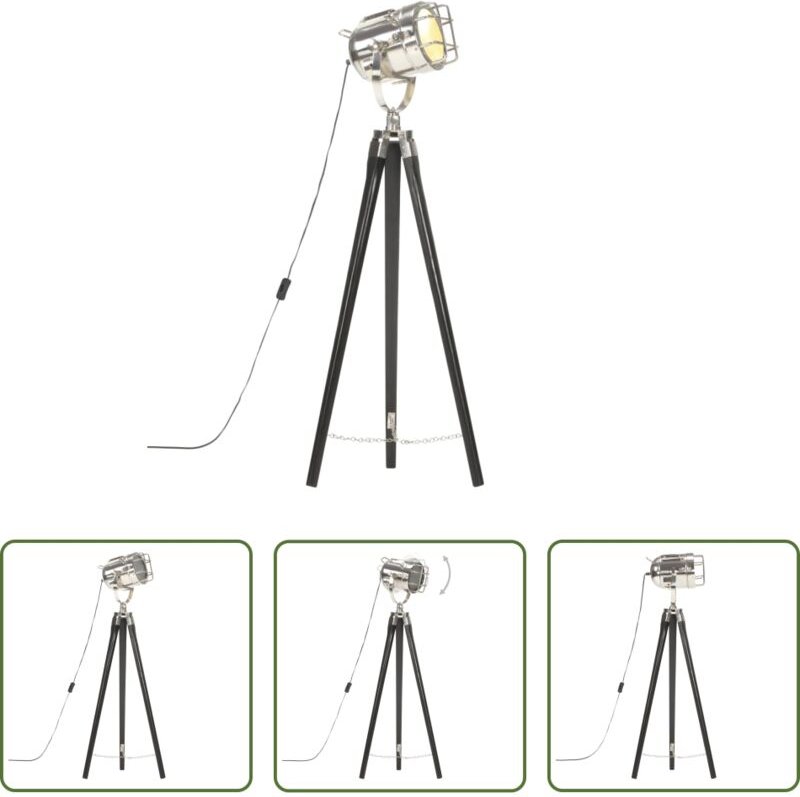 Retro-Lampe - Stativlampe Schwarz Mango Massivholz 97 cm