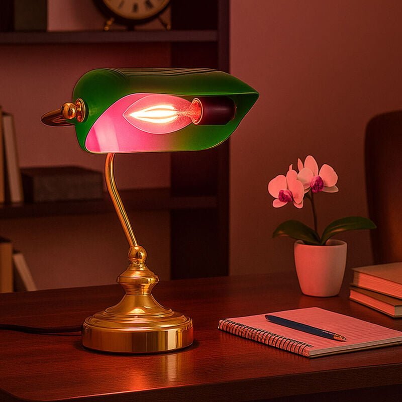 Smart Home Tischleuchte Retro Bankerleuchte messing grün Schreibtischlampe App, RGB LED 4,8W 450Lm warm-kaltweiß, LxBxH ...