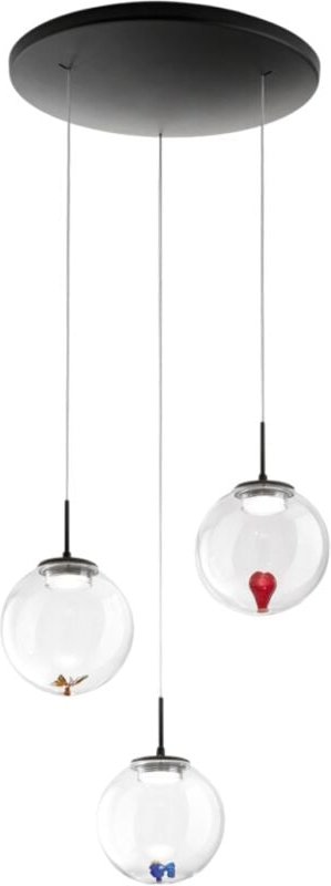 Ariel – 3-flammige runde Pendelleuchte mit Fabas Luce-Formen – 21 w dimmbare led – Transparente runde Deckenrosette d. 3...