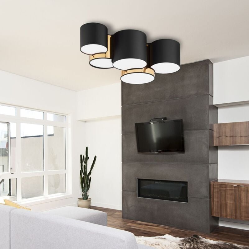 Licht-erlebnisse - Deckenleuchte Stoff 81 cm lang Schwarz Gold 5x E27 Modern Deckenlampe Wohnzimmer