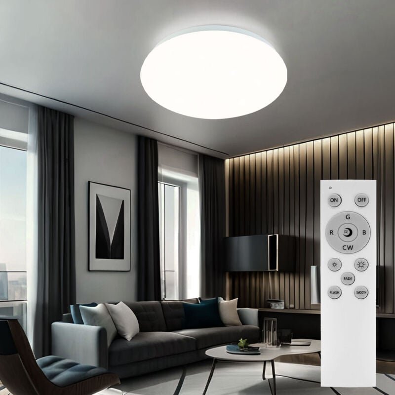 Deckenleuchte mit Sternenhimmel Effekt Deckenlampe mit Farbwechsler, rgb led 15 Watt warmweiß 580 Lumen, dimmbar, Fernbe...