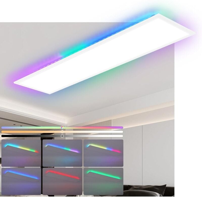 Led Panel 100x25 Deckenleuchte - Dimmbar Deckenpanel Lang rgb Backlight Farbwechsel Bürolampe 24W Büro Deckenlampe Warme...