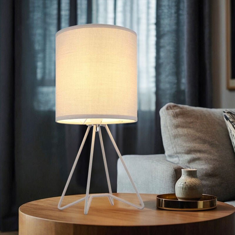 Globo Lighting - Tischleuchte Tischlampe Textilschirm Nachttischlampe grau Beistellleuchte Modern, Metall, E14 Fassung, ...