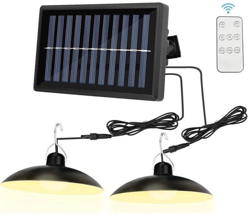 Lampe solaire de camping avec télécommande, lampe solaire à double tête étanche IP65 avec batterie 4800 mAh, 2 modes de ...