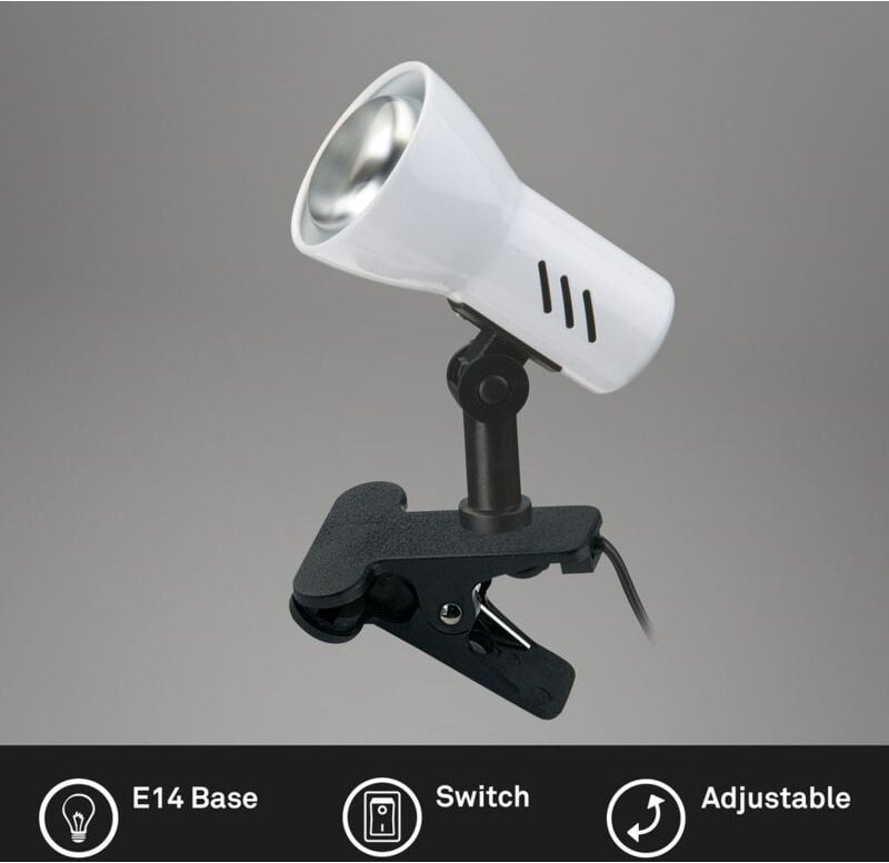 Briloner - Klemmleuchte Klemmlampe 1xE14 schwenkbar Schnurschalter Metall weiß