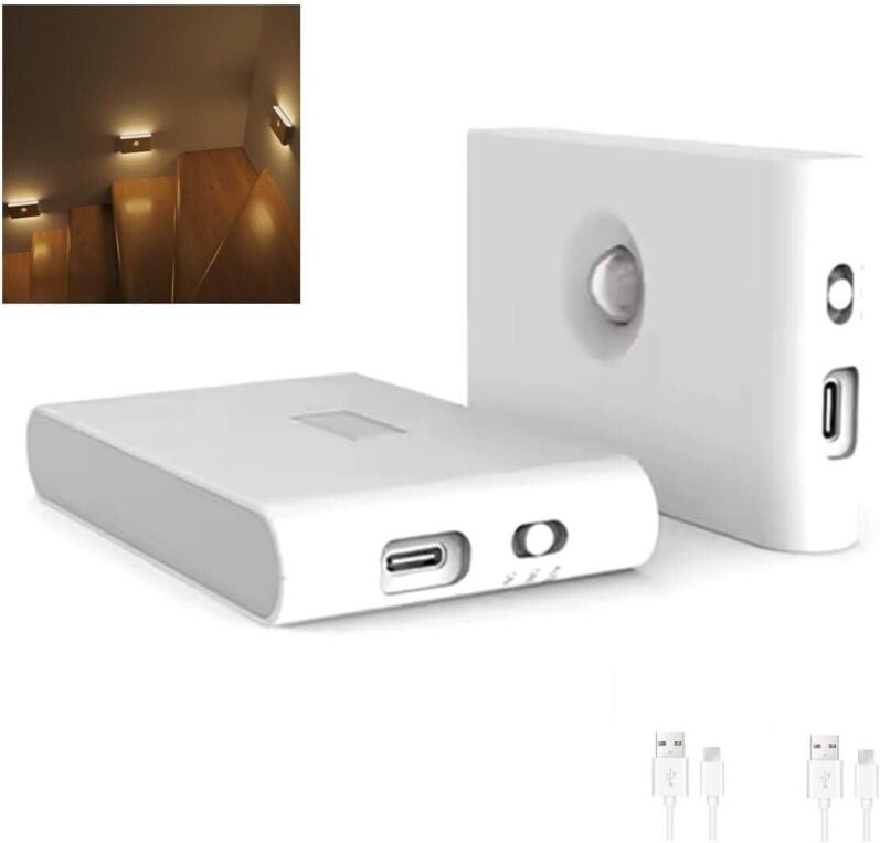 Set mit 2 Nachtlichtern mit Bewegungsmelder für den Innenbereich, stilvolle kabellose LED-Lampe, für Kleiderschrank, Tre...