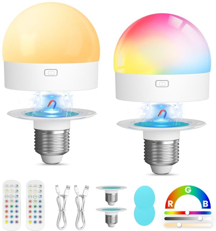 Wiederaufladbare Glühbirnen für Lampen: 1800 mAh wiederaufladbare E27-Glühbirne mit Fernbedienung und Timer, 3 Farbtempe...