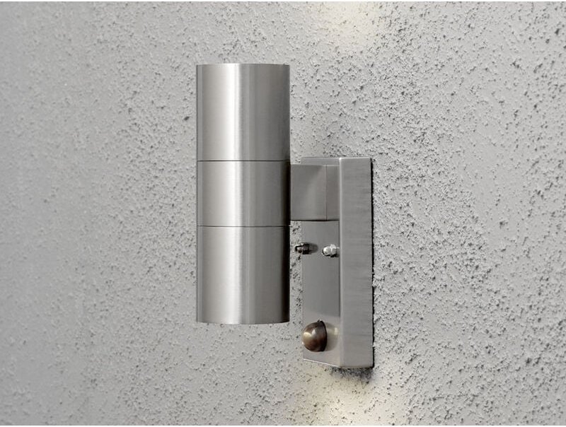 Konstsmide - led Edelstahl Up-Down Außenwandleuchte mit Bewegungsmelder, Höhe 20cm, Silber