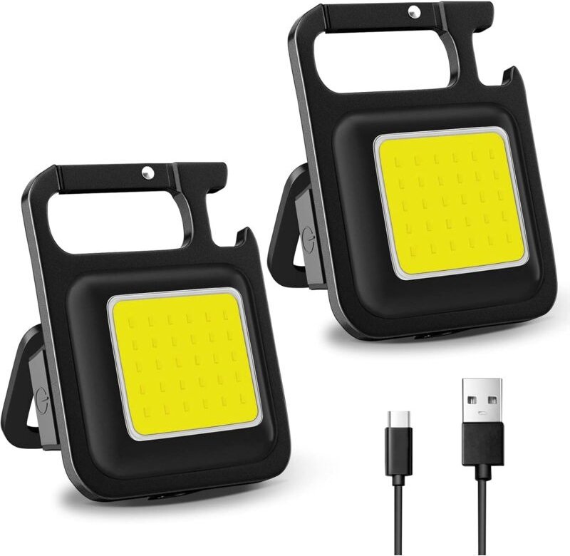 CCYKXA PCS Mini-Taschenlampe, wiederaufladbar, tragbare Mini-Arbeitsleuchte mit 300 mAh COB-LED und Schlüsselanhänger, m...