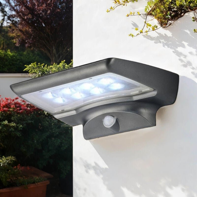 Licht-erlebnisse - led Wandlampe außen Garten Terrasse IP44 mit Bewegungsmelder Grau 3000 k 350 lm Solarleuchte
