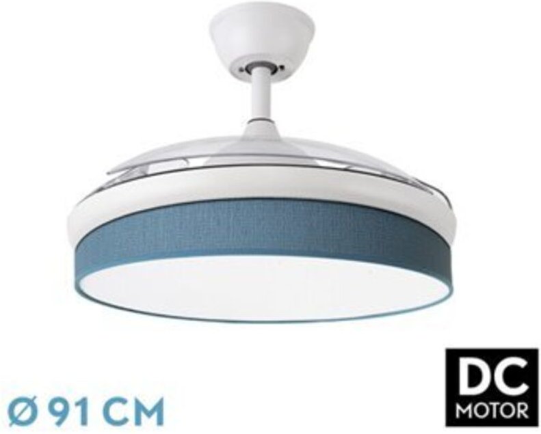 Ventilator dc fashion --Ventilator Weiß mit drei ABS-Klappflügeln und blauem Diffusor 6 einstellbare Geschwindigkeiten 3...