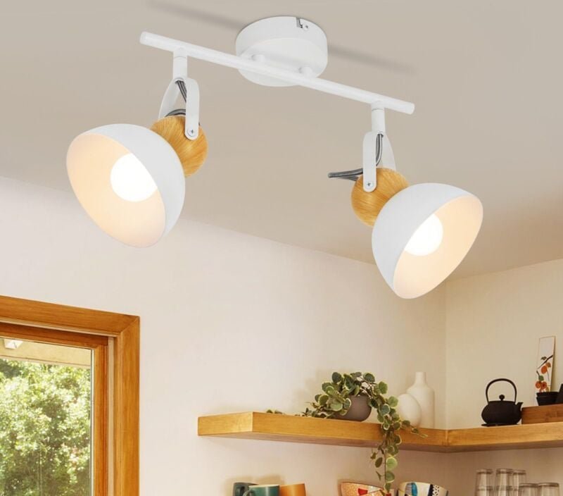 Deckenstrahler Vintage Weiß Deckenlampe: 2 Flammig Retro Deckenspots E27 Flurlampe Schwenkbar 350° Wandstrahler Metall I...