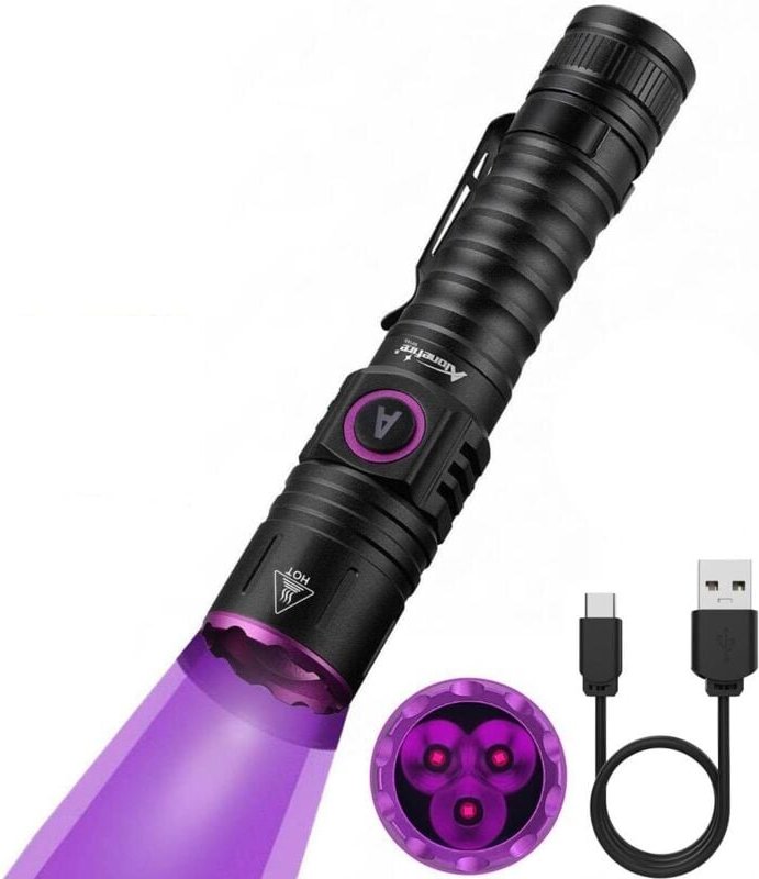 SV103 15 W 395 nm USB C wiederaufladbare UV-LED-Taschenlampe, Woods UV-Schwarzlicht-Urindetektor für Harz, Angeln, Skorp...