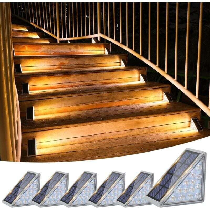 Set mit 6 Solar-Treppenleuchten, IP67 wasserdichte Solar-Außenleuchten, LED-Außentreppenleuchten für Gartentreppen, Trep...